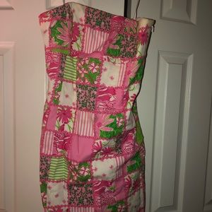 Lilly Pulitzer Vintage Patch Print Strapless Dress